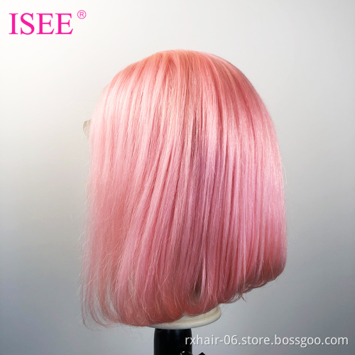 Hot Sale Human Hair Full Lace Frontal Colord Wig Vendors,Wholesale Transparent Lace Frontal Bob Pink Ombre Wigs